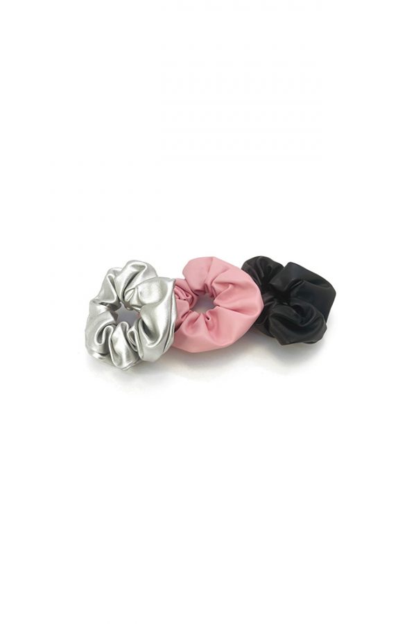 Nep leren scrunchies roze grijs en zwart