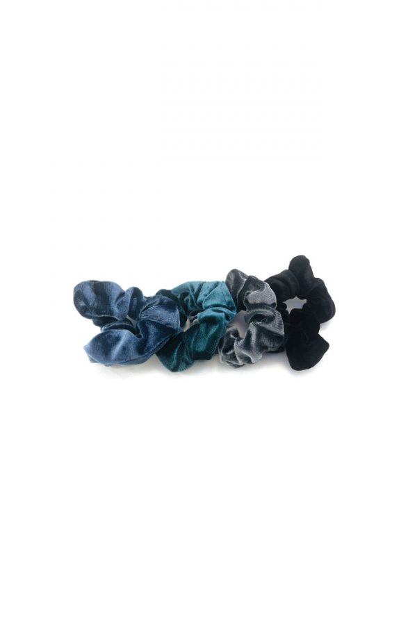 Blauwe velours scrunchie set 4 stuks