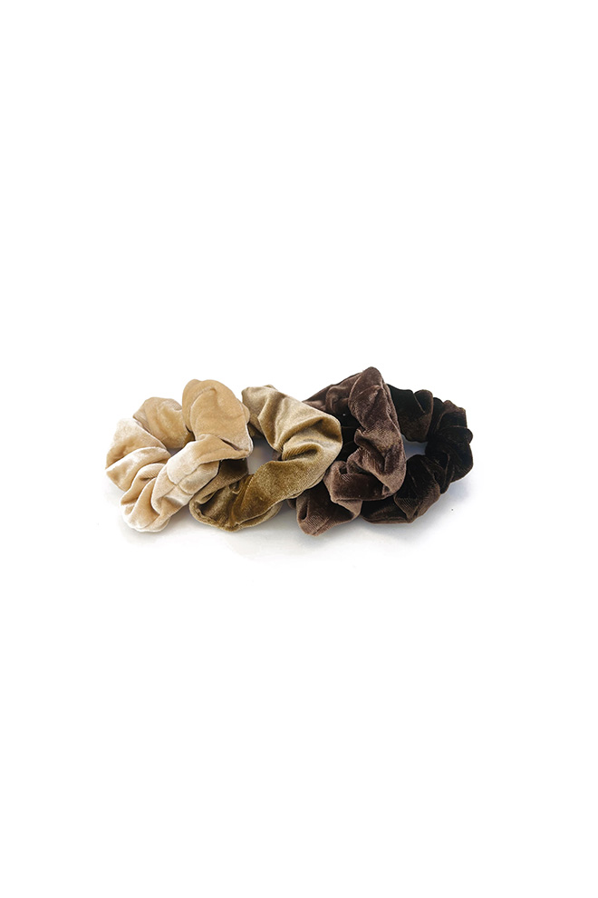 Velours scrunchie set beige bruin 4 stuks