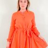 Mousseline jurk oranje met ceintuur