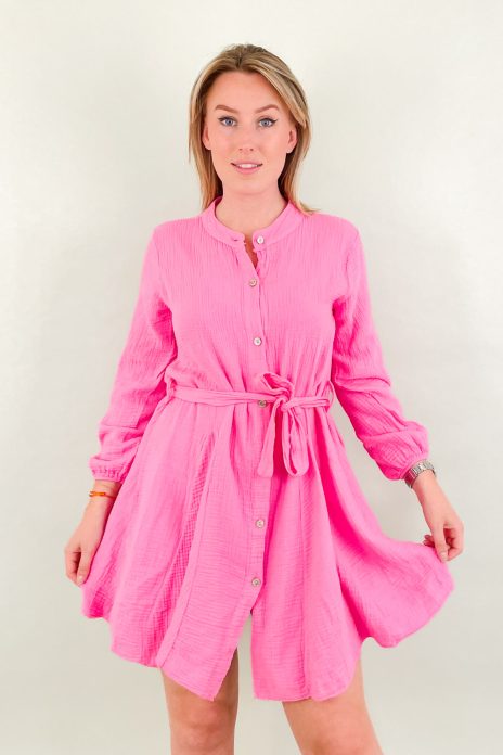 Mousseline jurk roze met ceintuur